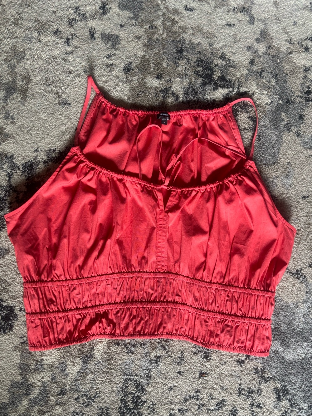 Express Red Cropped Cami with Smocked Waist